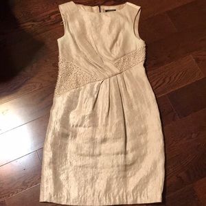 Gold tone cocktail dress with beading at waist